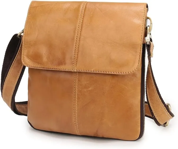 Leather Men's Bag Retro Cowhide Men's Crossbody Bag Vertical Clamshell for Men Shoulder Bag