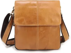 Leather Men's Bag Retro Cowhide Men's Crossbody Bag Vertical Clamshell for Men Shoulder Bag