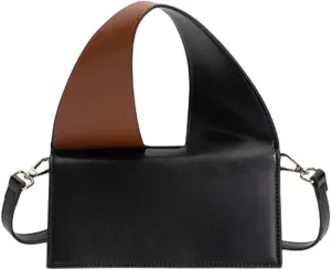Leather Top Handle Purse for Women, Fashion Hobo Handbag, Vintage Flap Satchel, Black Square Crossbody Bag
