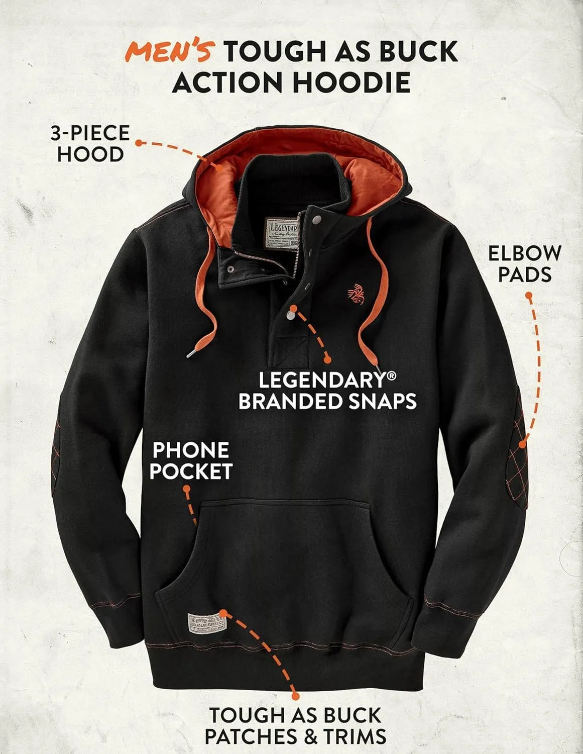 Legendary Whitetails Men's Tough as Buck 1/4 Zip Action Hoodie