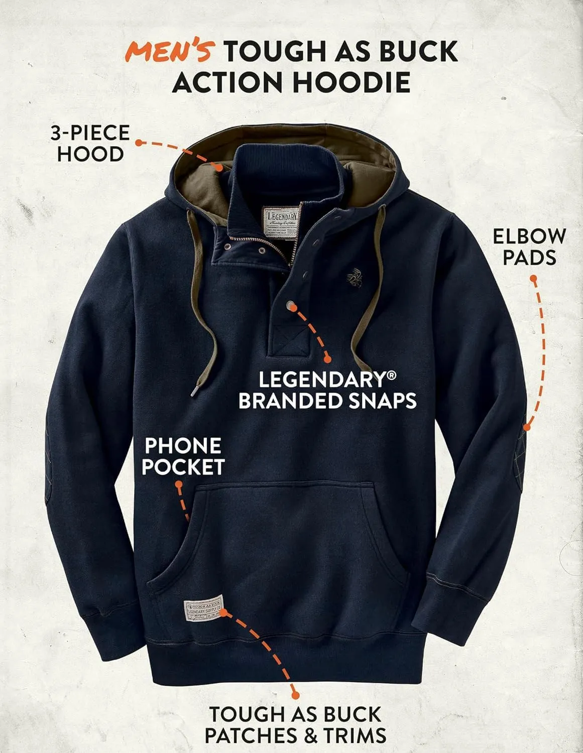 Legendary Whitetails Men's Tough as Buck 1/4 Zip Action Hoodie