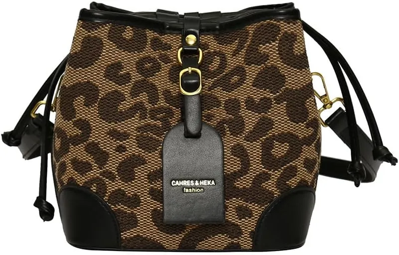 Leopard Print Drawstring Bucket Bag Cheetah Pu Leather Crossbody Drawstring Bucket Handbag Hobo Bag