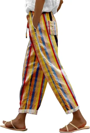 Linen Capri Pants for Women 2024 Capri Pants with Pockets Wide Leg Cropped Pants for Women Linen Capri Pants for