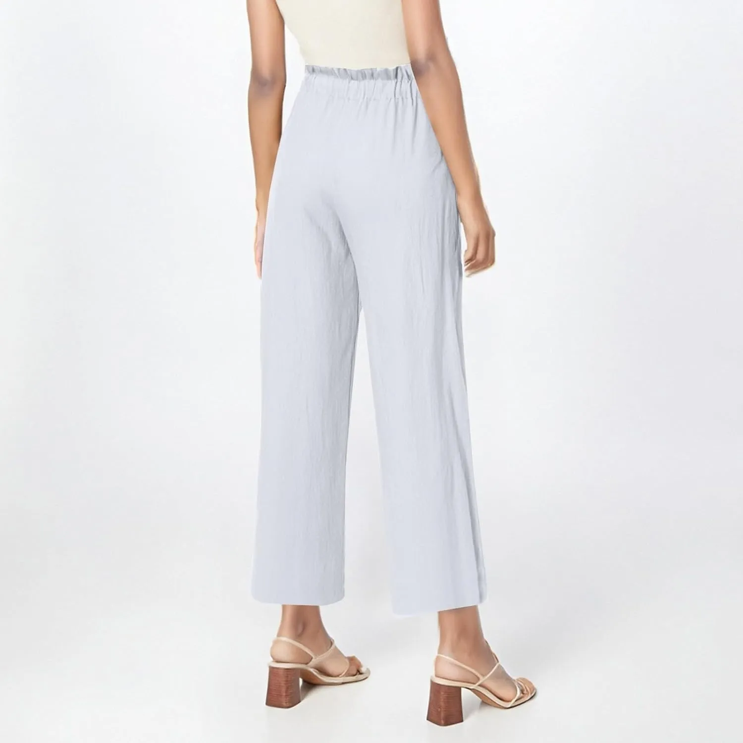 Linen Pants for Women 2025 Summer High Waist Elastic Straight Leg Lounge Palazzo Pant Lightweight Beach Trousers