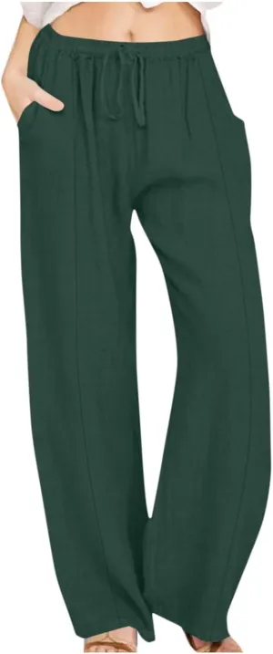 Linen Pants for Women Plus Size Dressy High Waist Wide Leg Pants Summer Comfy Lounge Palazzo Trousers with Pockets 2025