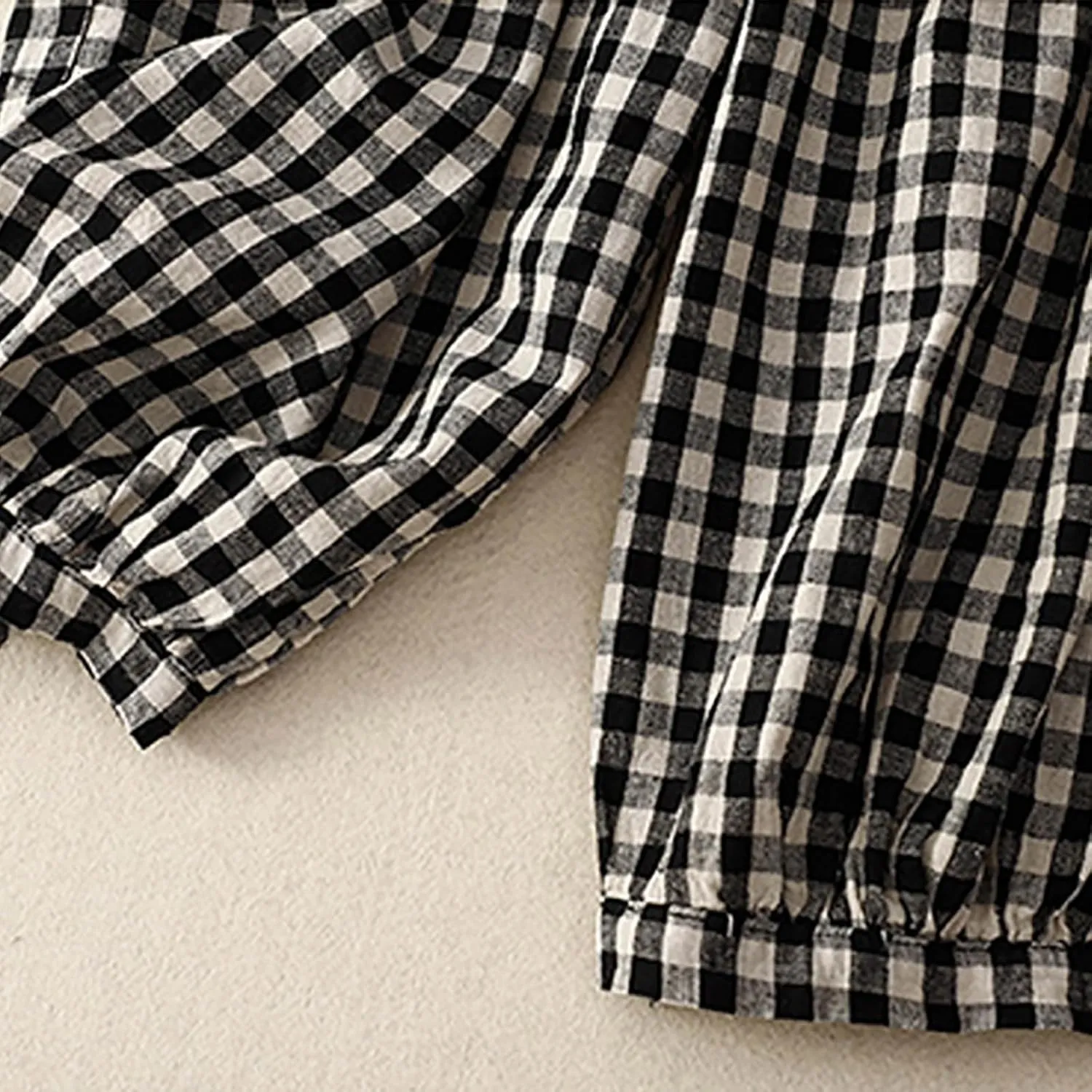 Linen Pants for Women Summer 2024 Plaid Casual Elastic High Waist Straight Leg Pants Loose Fit Trendy Beach Trousers
