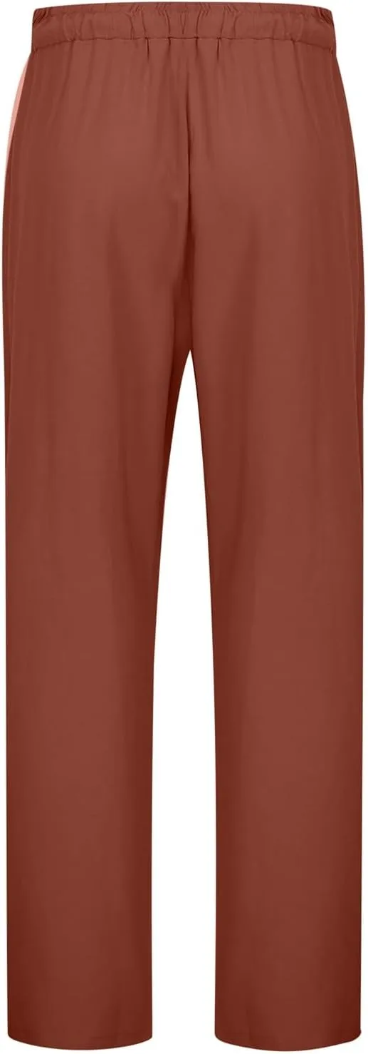 Linen Pants Women Loose Fit Summer Casual Solid Color Boho Plus Size High Waist Linen Pants Cotton Comfy Lounge Trousers