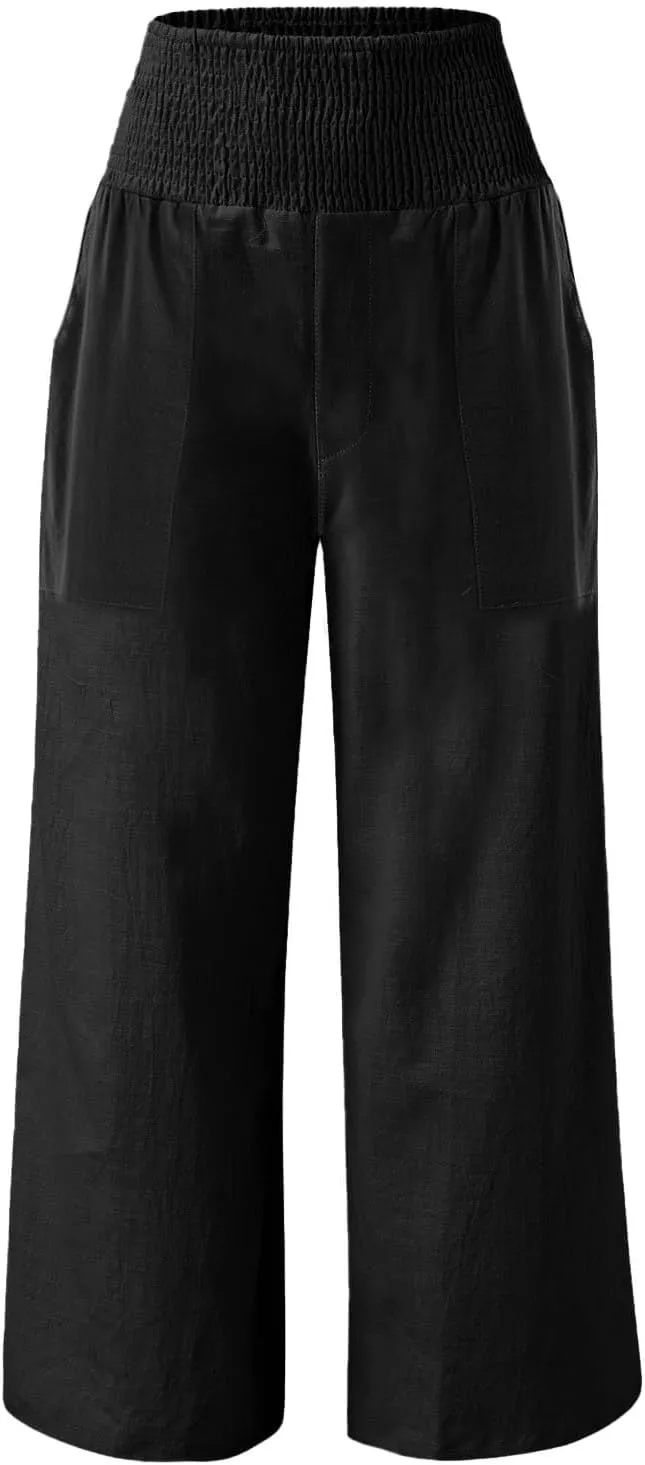 Linen Pants Women Summer 2025 Flowy Wide Leg High Waisted Pants Casual Beach Trousers Vacation Outfits for Women