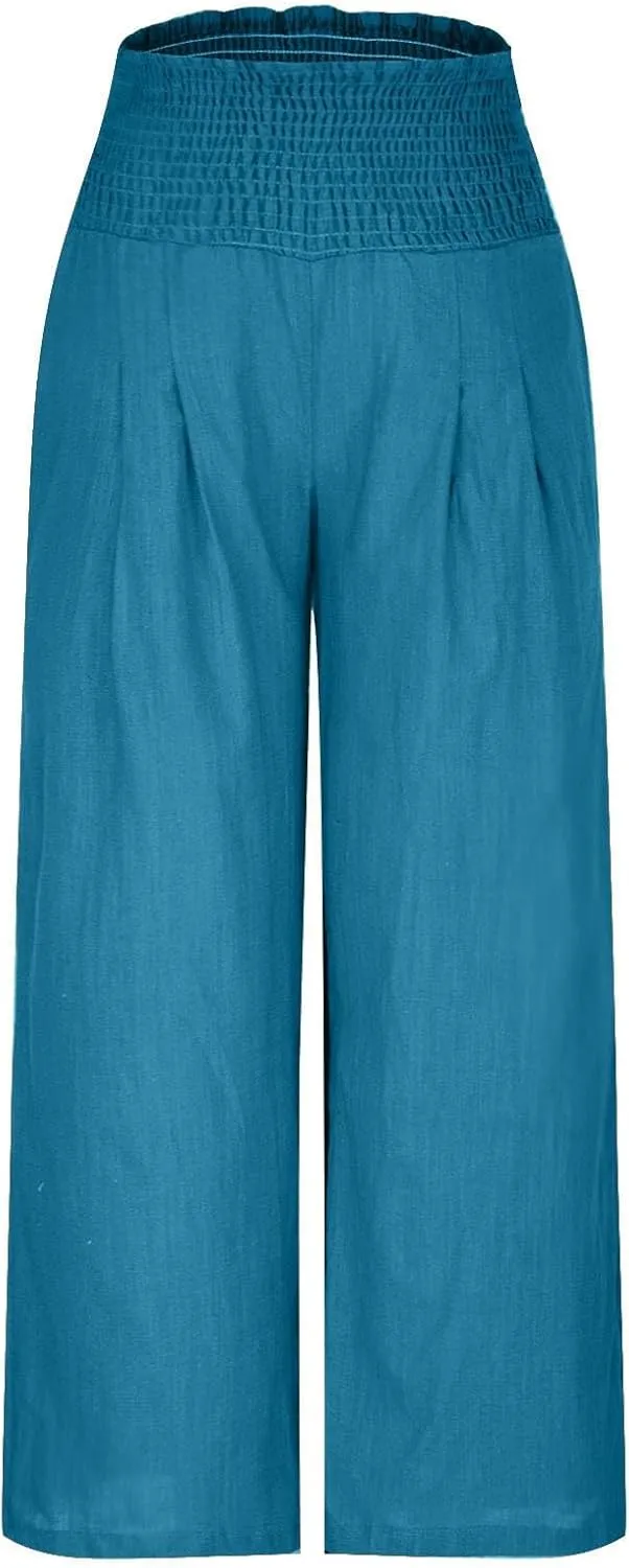 Linen Pants Women Summer Boho Wide Leg High Waist Casual Lounge Pants 2025 Beach Travel Vacation Outfits Linen Pants
