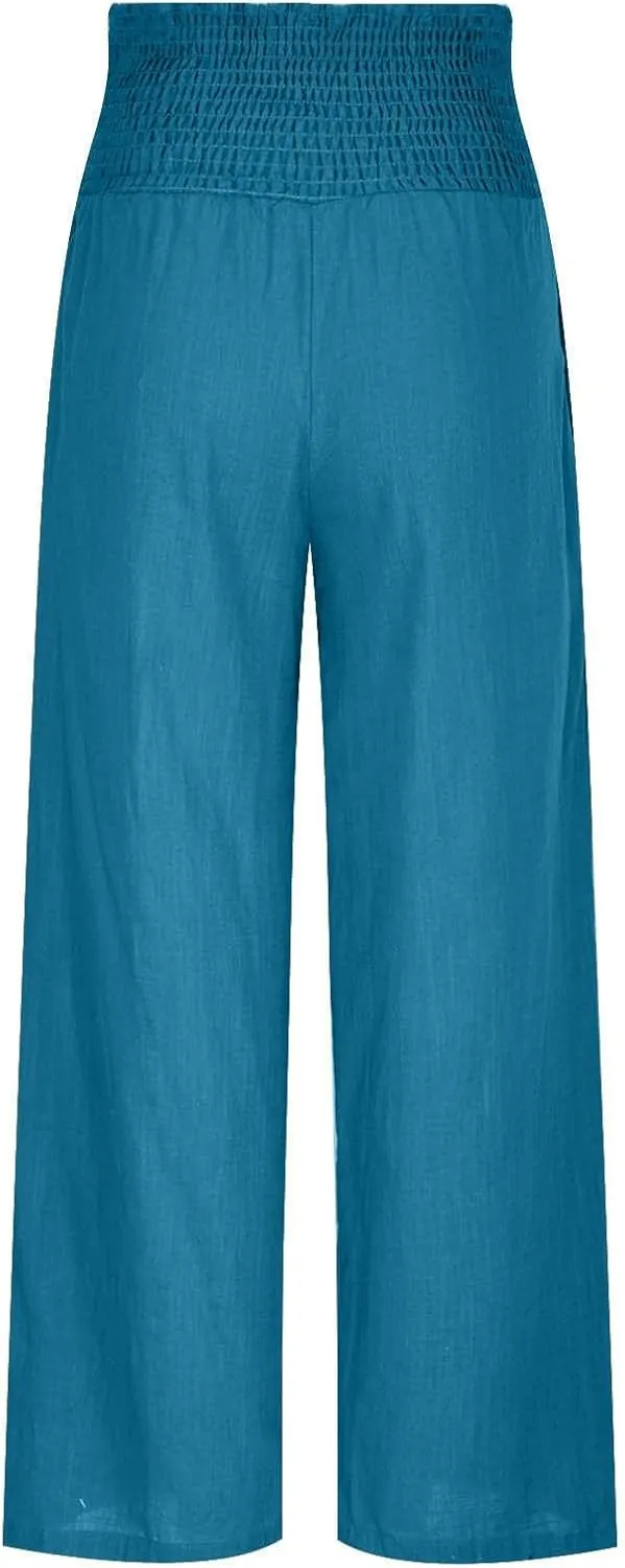 Linen Pants Women Summer Boho Wide Leg High Waist Casual Lounge Pants 2025 Beach Travel Vacation Outfits Linen Pants