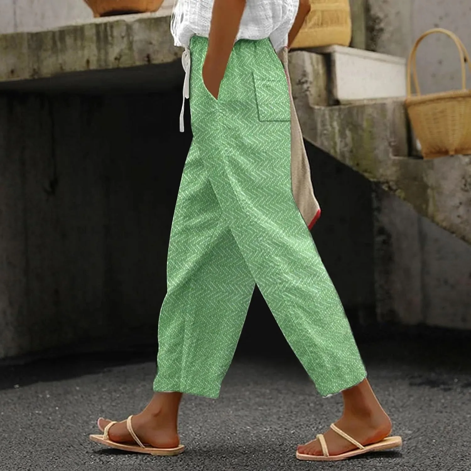 Linen Pants Women Summer Casual Drawstring Pants Petite Linen Pants for Women White Trouser Pants for Women Linen