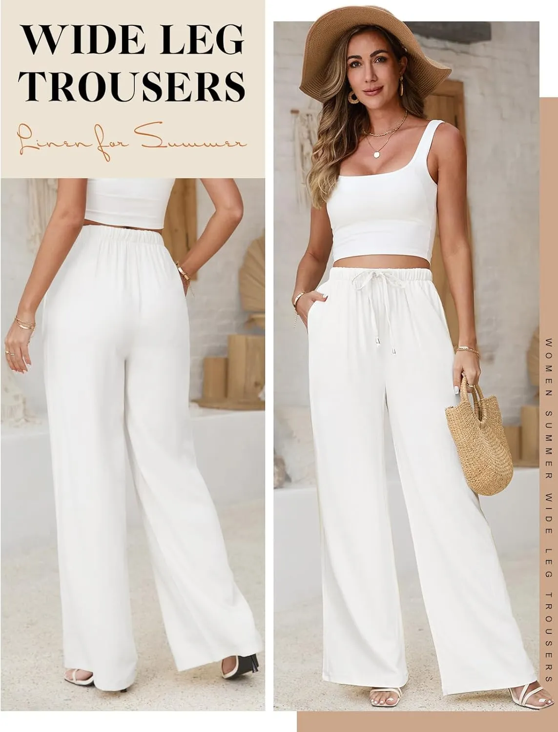 Linen Pants Women White Wide Leg Pants Summer Palazzo Pants Loose Flowy Beach Work Dress Black Pants Trousers 2025