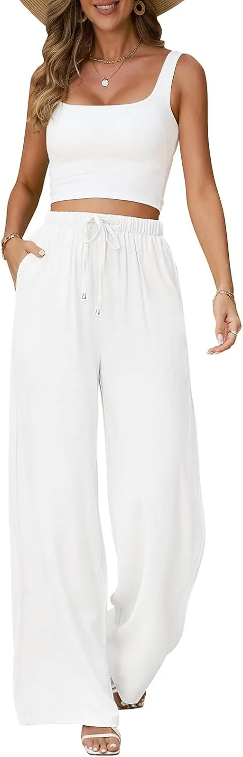 Linen Pants Women White Wide Leg Pants Summer Palazzo Pants Loose Flowy Beach Work Dress Black Pants Trousers 2025