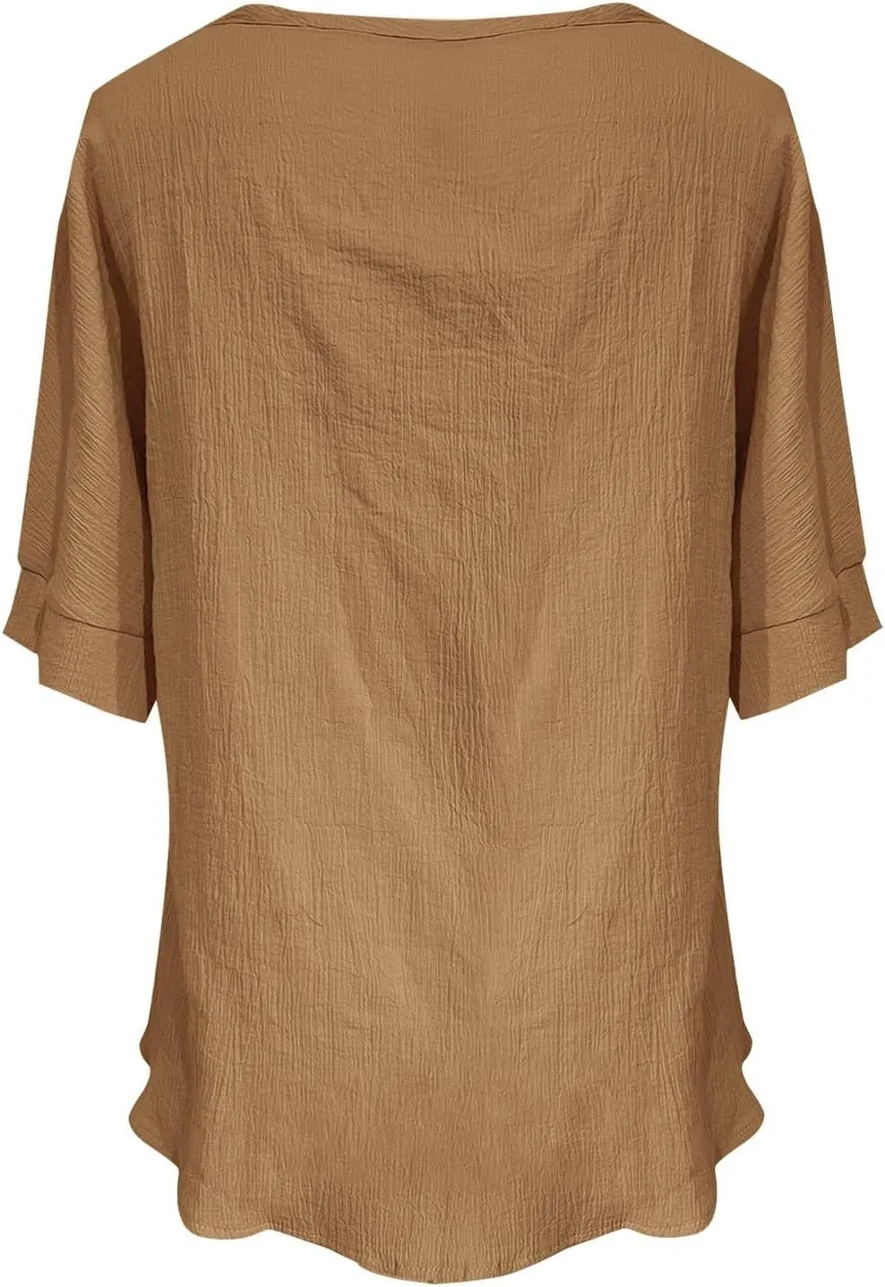 Linen Shirts for Women Summer Cotton Linen V Neck 3/4 Sleeve Tops Loose Vacation Beach Solid Blouses Tunic Tops