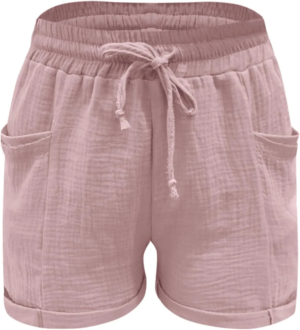 Linen Shorts for Women 2024 Summer Casual Comfy Shorts Drawstring Elastic Waist Lightweight Bermuda Shorts with Pockets