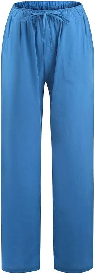 Linen Wide Leg Pants Women Summer Palazzo Pants Flowy Beach Pants Casual Loose Trousers 2025 Baggy Lounge Pants