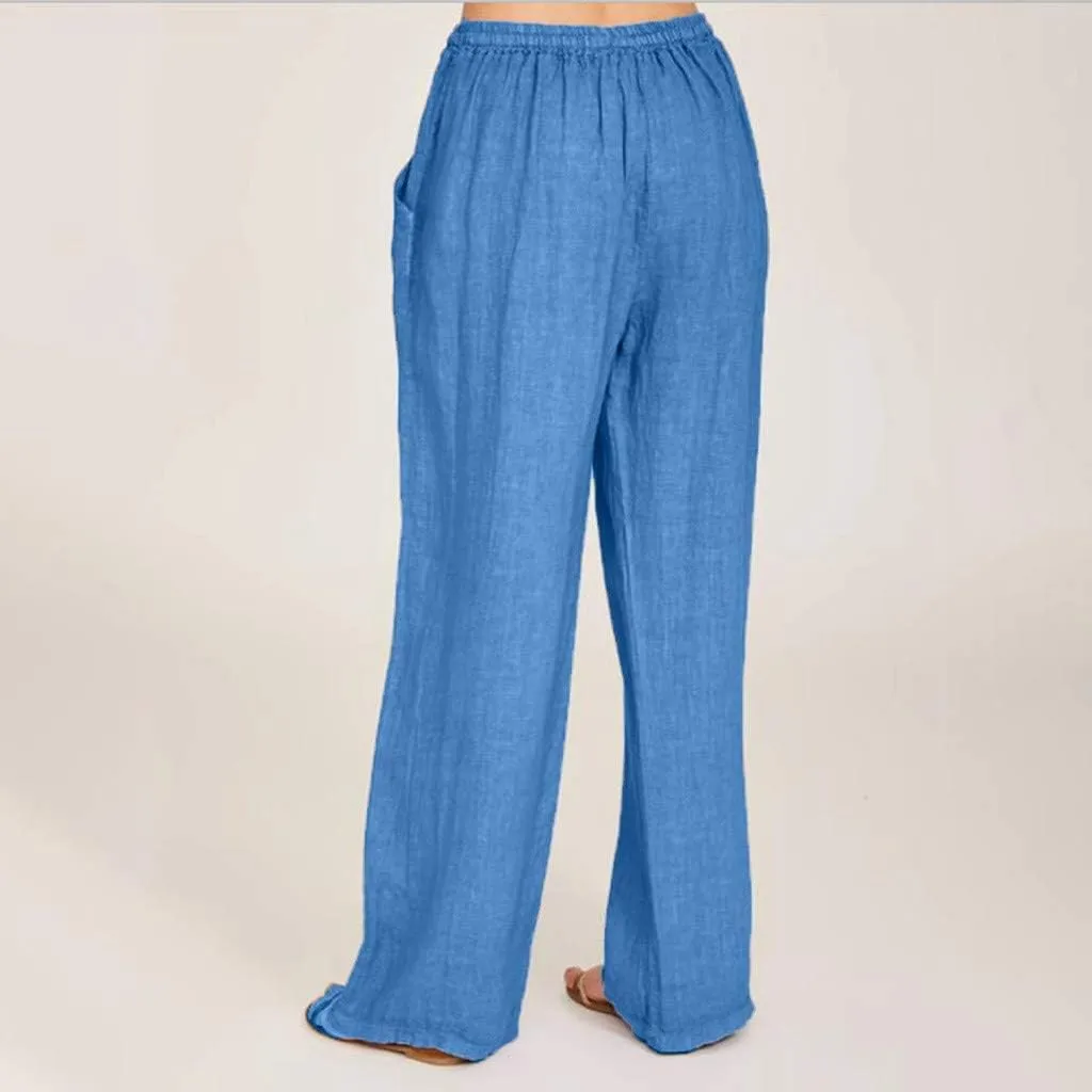 Linen Wide Leg Pants Women Summer Palazzo Pants Flowy Beach Pants Casual Loose Trousers 2025 Baggy Lounge Pants