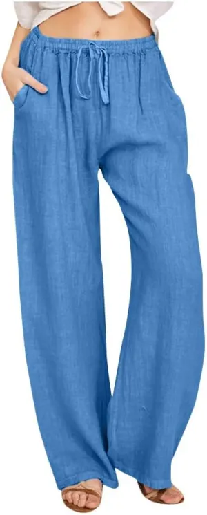 Linen Wide Leg Pants Women Summer Palazzo Pants Flowy Beach Pants Casual Loose Trousers 2025 Baggy Lounge Pants