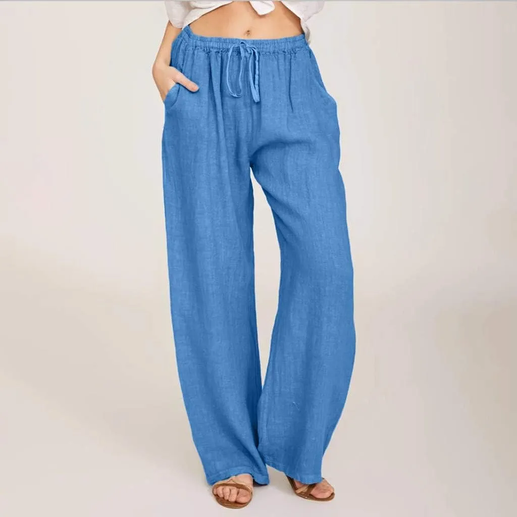 Linen Wide Leg Pants Women Summer Palazzo Pants Flowy Beach Pants Casual Loose Trousers 2025 Baggy Lounge Pants