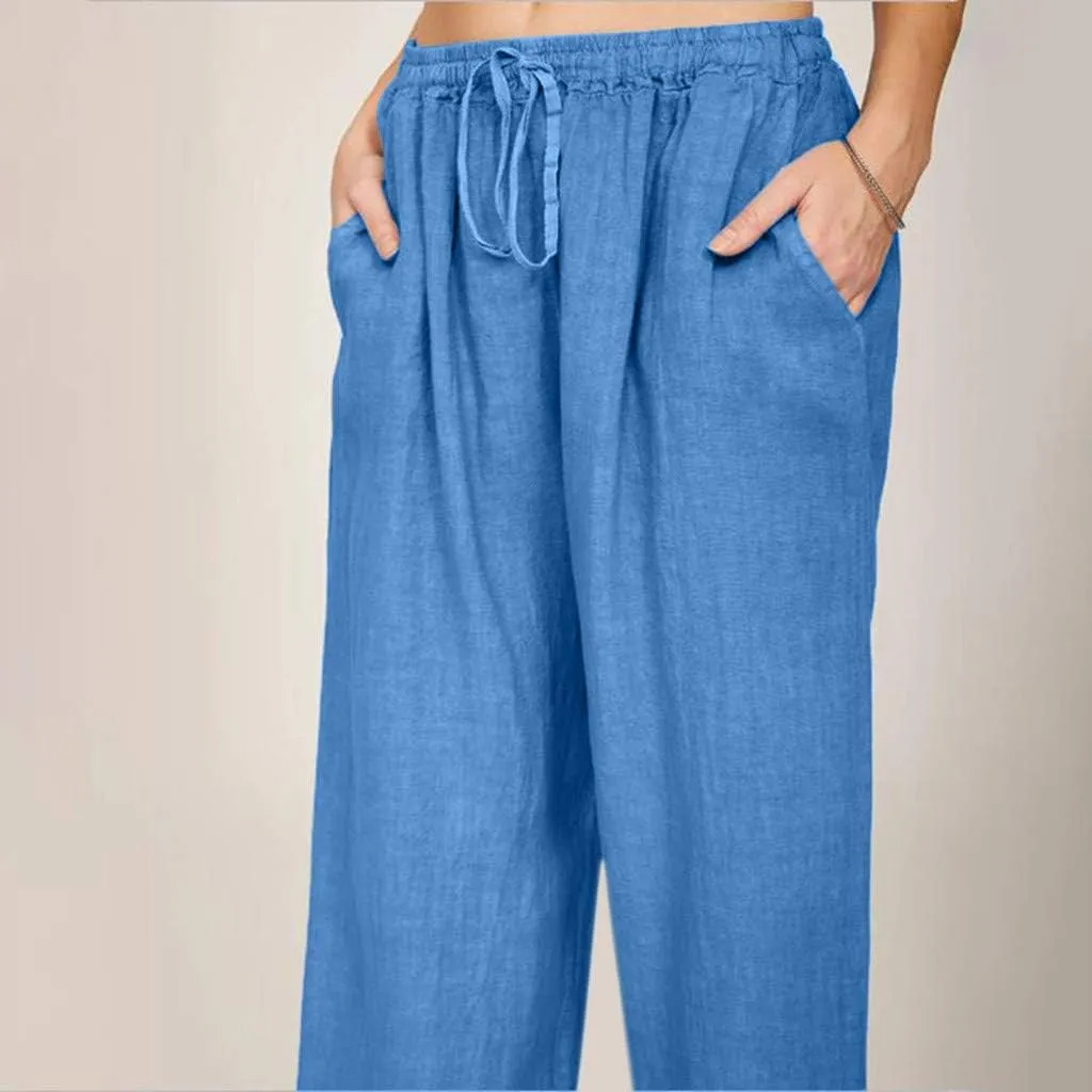 Linen Wide Leg Pants Women Summer Palazzo Pants Flowy Beach Pants Casual Loose Trousers 2025 Baggy Lounge Pants