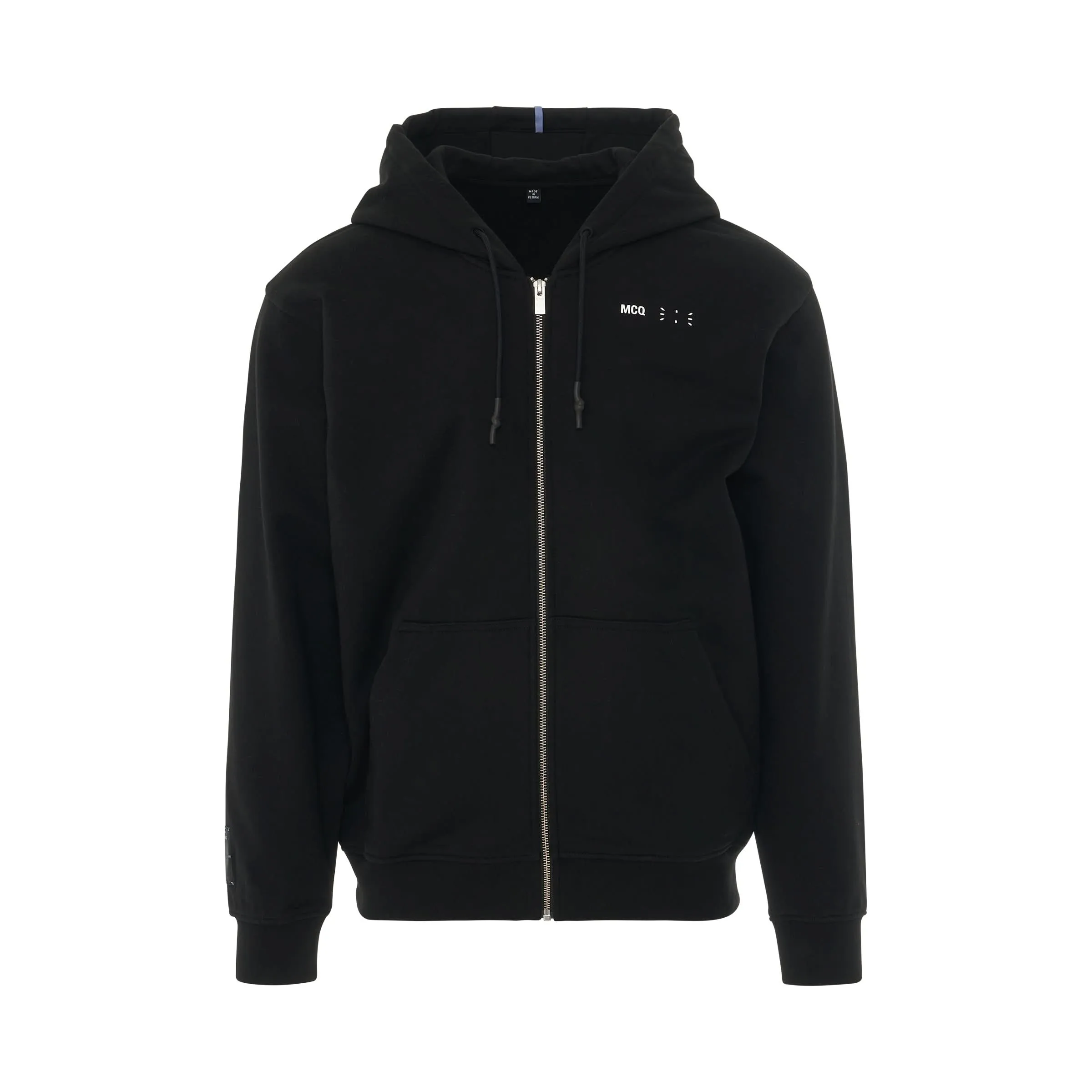 Logo Embroidered Relaxed Zip Hoodie in Black