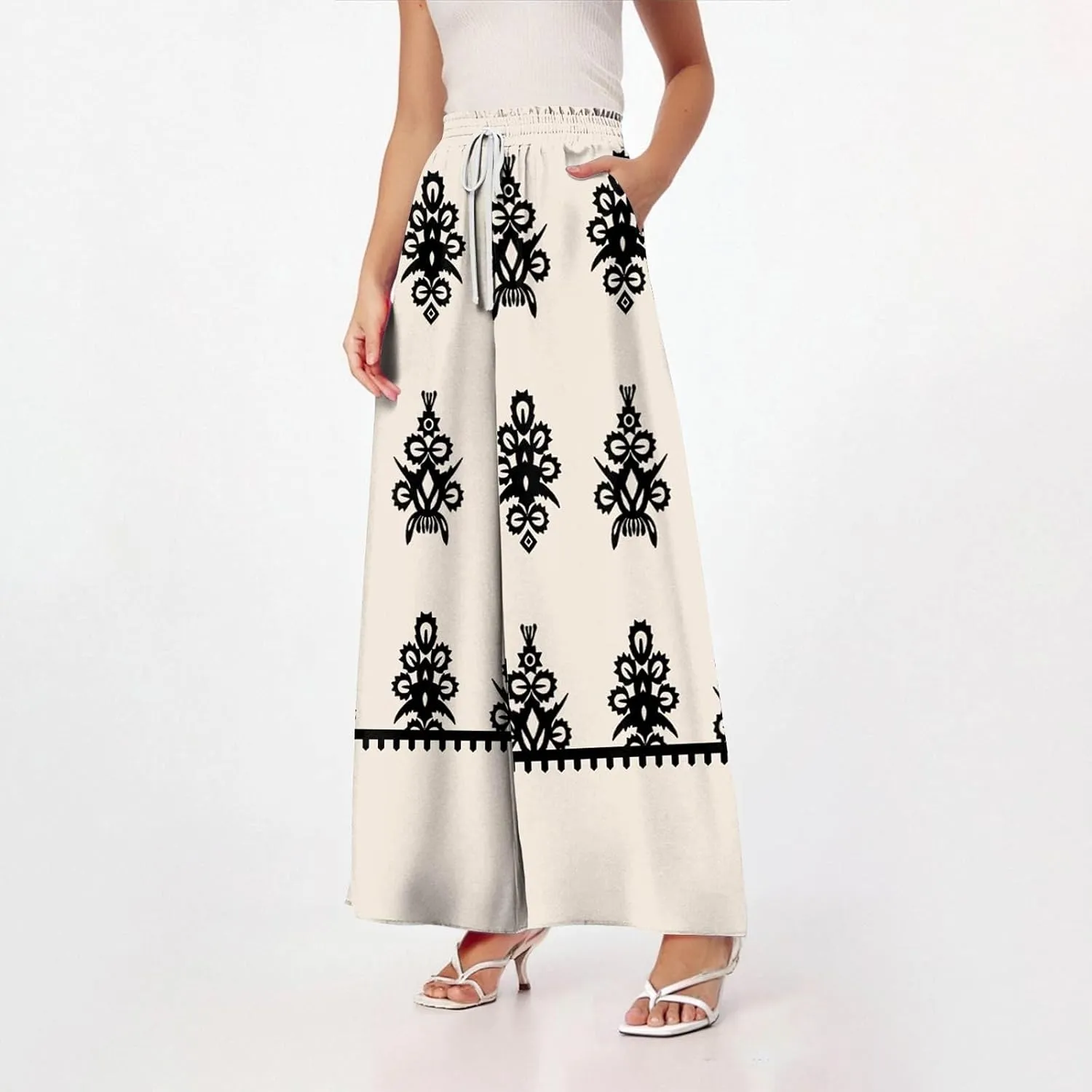 Loose Pants for Women Baggy Boho High Waisted Bohemian Print Flowy Loose Fit Plus Size Wide Leg Trousers