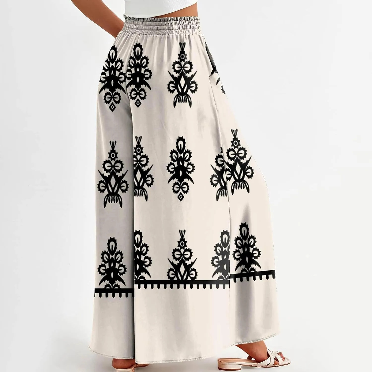 Loose Pants for Women Baggy Boho High Waisted Bohemian Print Flowy Loose Fit Plus Size Wide Leg Trousers
