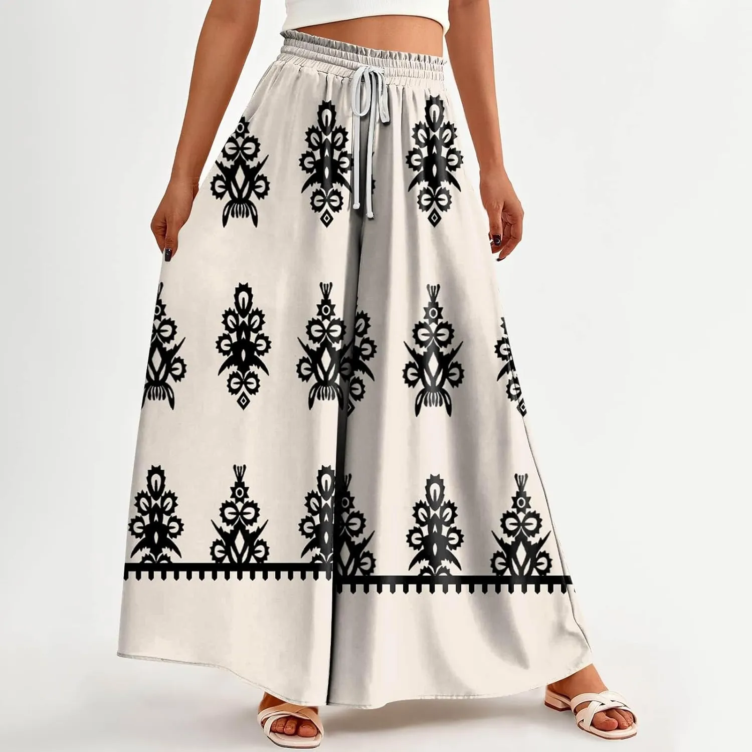 Loose Pants for Women Baggy Boho High Waisted Bohemian Print Flowy Loose Fit Plus Size Wide Leg Trousers