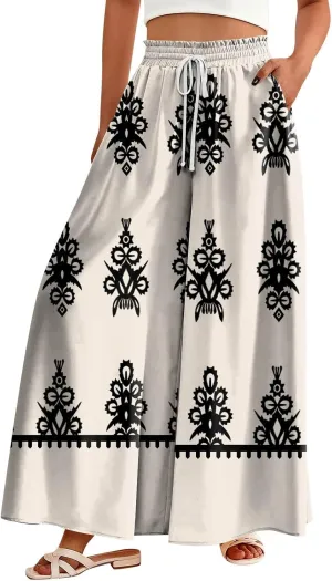 Loose Pants for Women Baggy Boho High Waisted Bohemian Print Flowy Loose Fit Plus Size Wide Leg Trousers