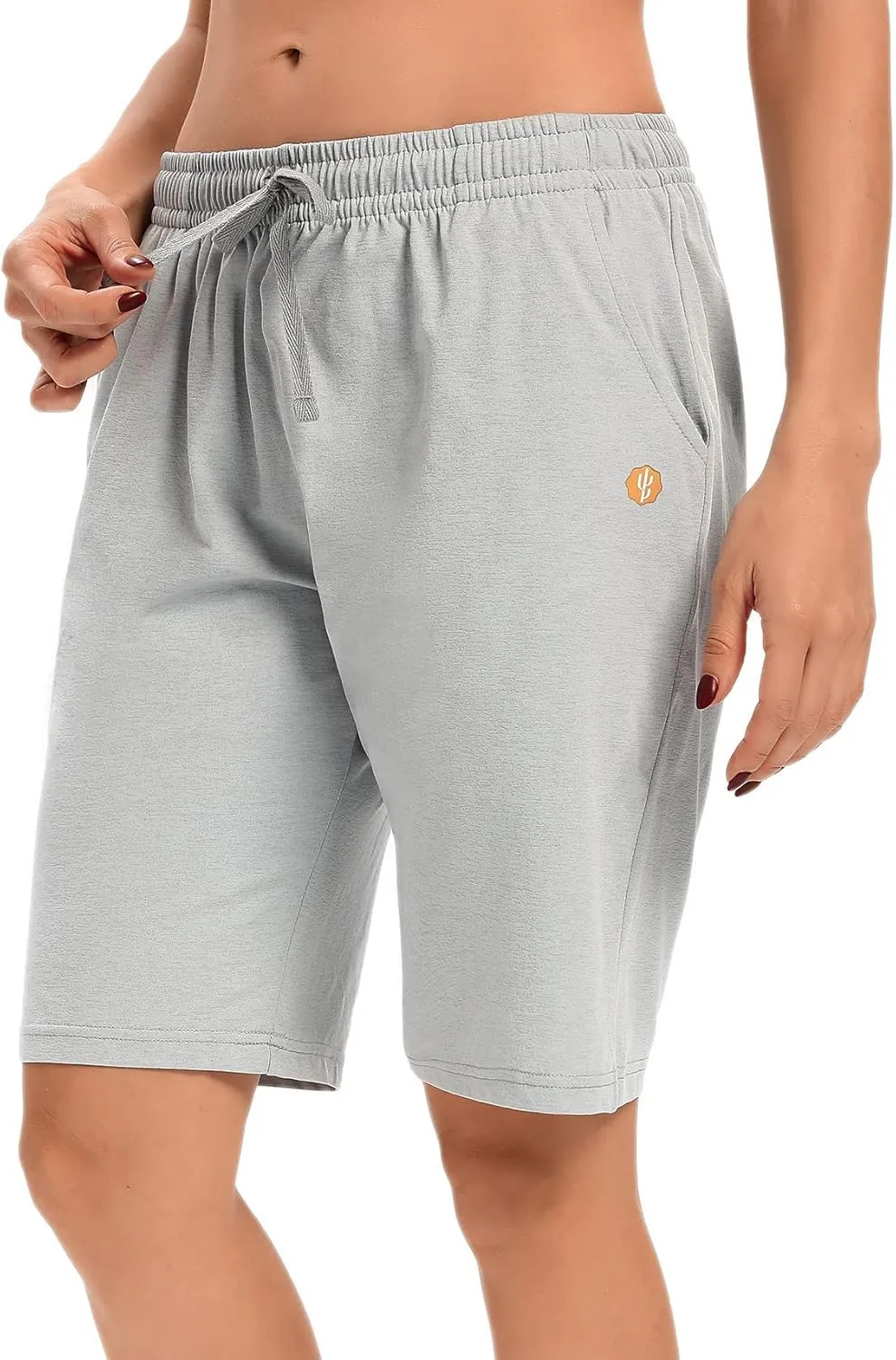 LUCKYCATCUS Women's Bermuda Shorts Jersey Shorts with Pockets Yoga Walking Athletic Long Shorts for Women Knee Length
