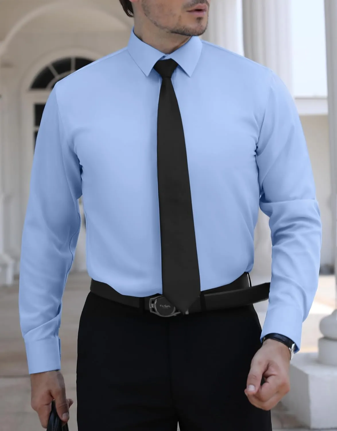 LUPURTY Dress Shirts for Men Long Sleeve Regular Fit Button Down Shirt Stretch Wrinkle Free Business Formal
