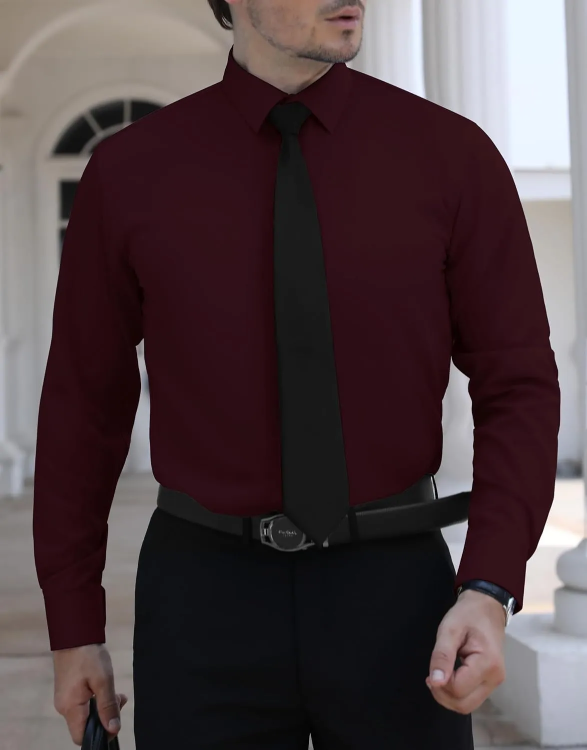 LUPURTY Dress Shirts for Men Long Sleeve Regular Fit Button Down Shirt Stretch Wrinkle Free Business Formal