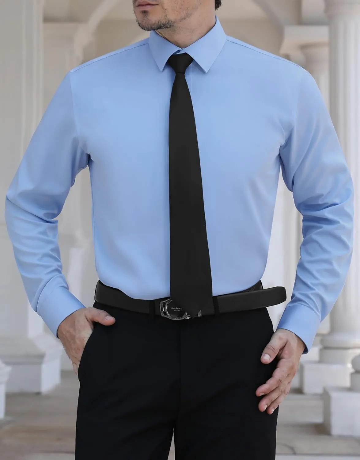 LUPURTY Dress Shirts for Men Long Sleeve Regular Fit Button Down Shirt Stretch Wrinkle Free Business Formal