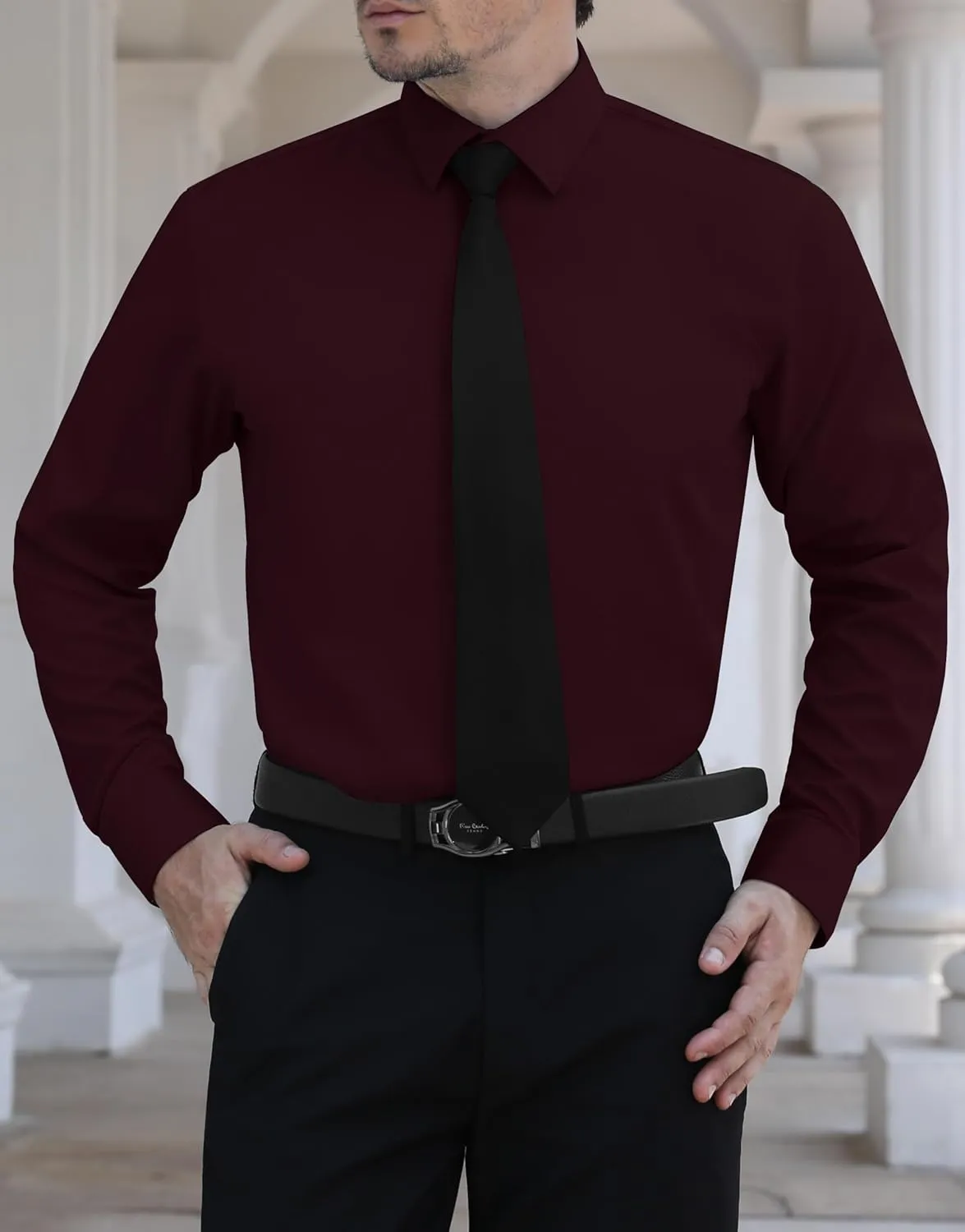 LUPURTY Dress Shirts for Men Long Sleeve Regular Fit Button Down Shirt Stretch Wrinkle Free Business Formal