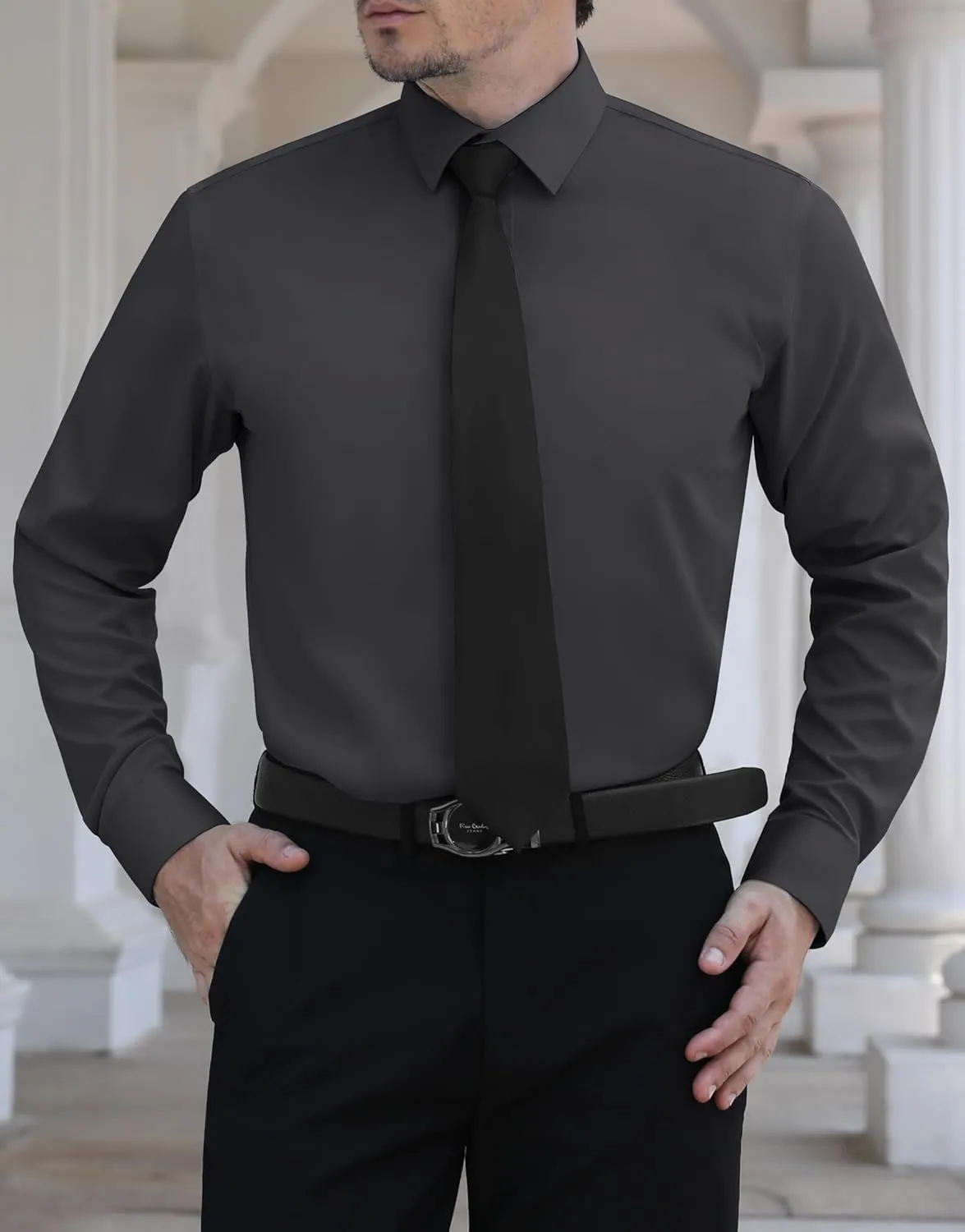 LUPURTY Dress Shirts for Men Long Sleeve Regular Fit Button Down Shirt Stretch Wrinkle Free Business Formal