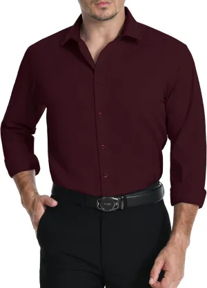 LUPURTY Dress Shirts for Men Long Sleeve Regular Fit Button Down Shirt Stretch Wrinkle Free Business Formal