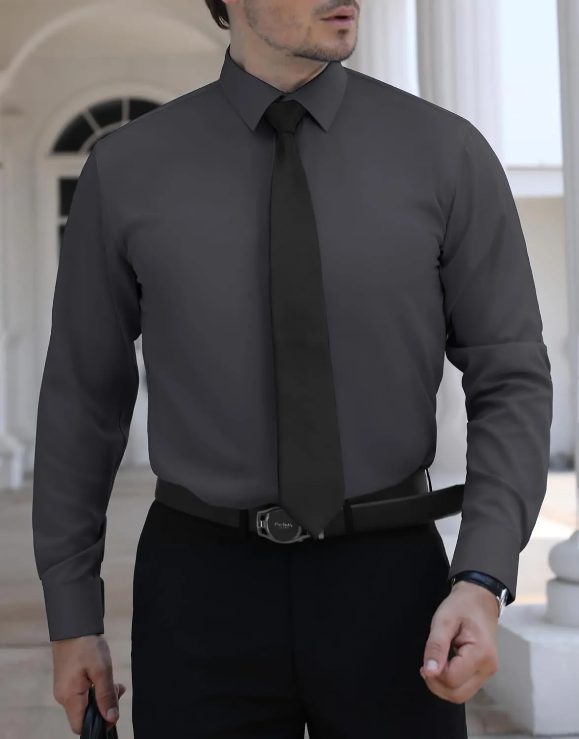 LUPURTY Dress Shirts for Men Long Sleeve Regular Fit Button Down Shirt Stretch Wrinkle Free Business Formal