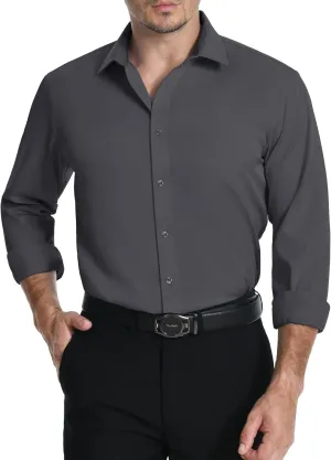 LUPURTY Dress Shirts for Men Long Sleeve Regular Fit Button Down Shirt Stretch Wrinkle Free Business Formal
