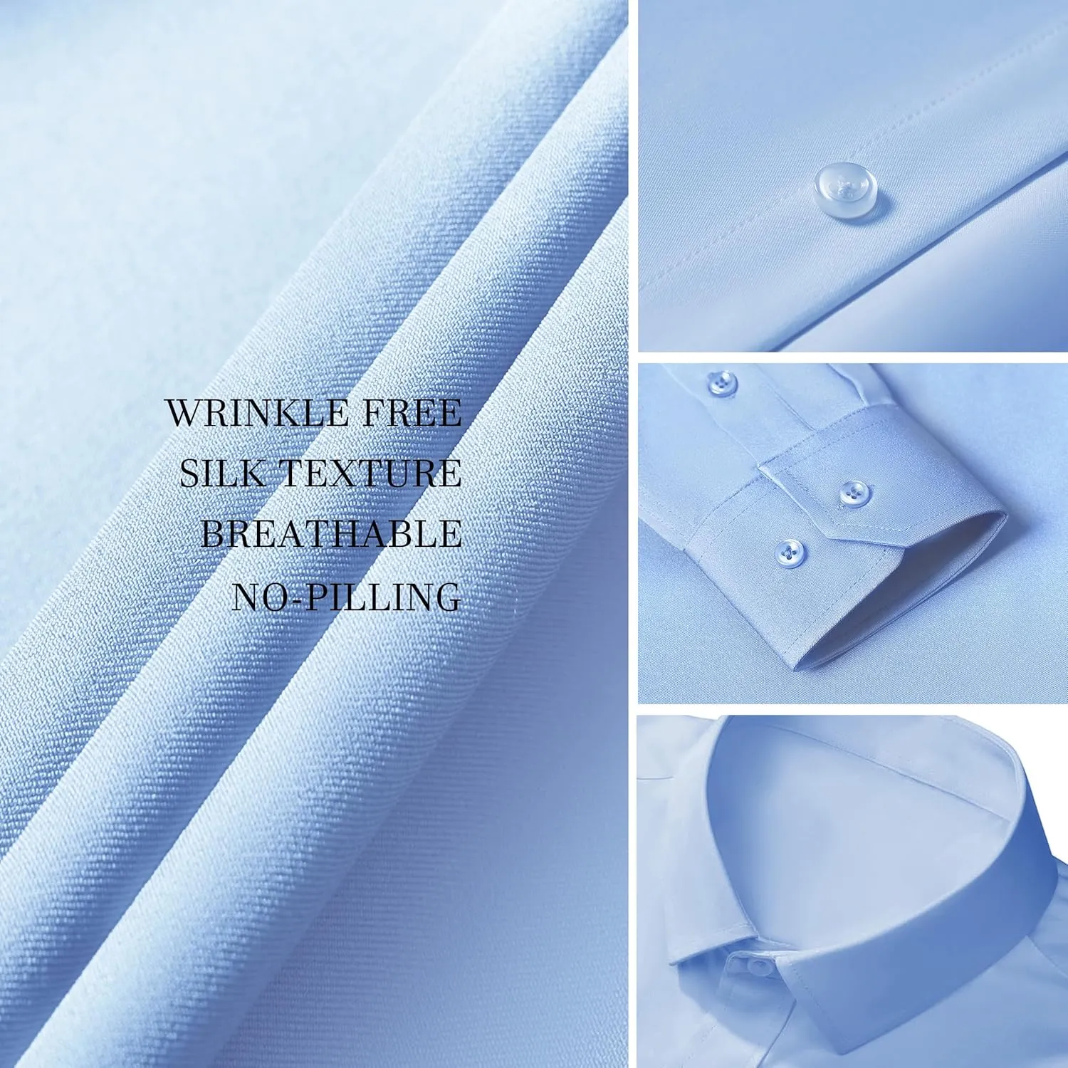 LUPURTY Dress Shirts for Men Long Sleeve Regular Fit Button Down Shirt Stretch Wrinkle Free Business Formal