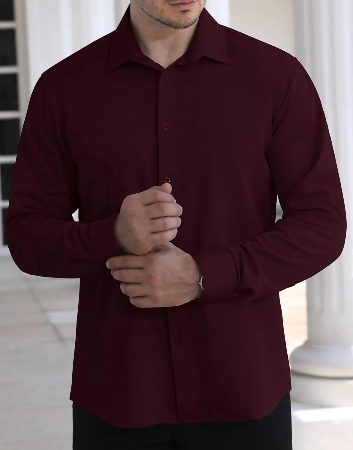 LUPURTY Dress Shirts for Men Long Sleeve Regular Fit Button Down Shirt Stretch Wrinkle Free Business Formal