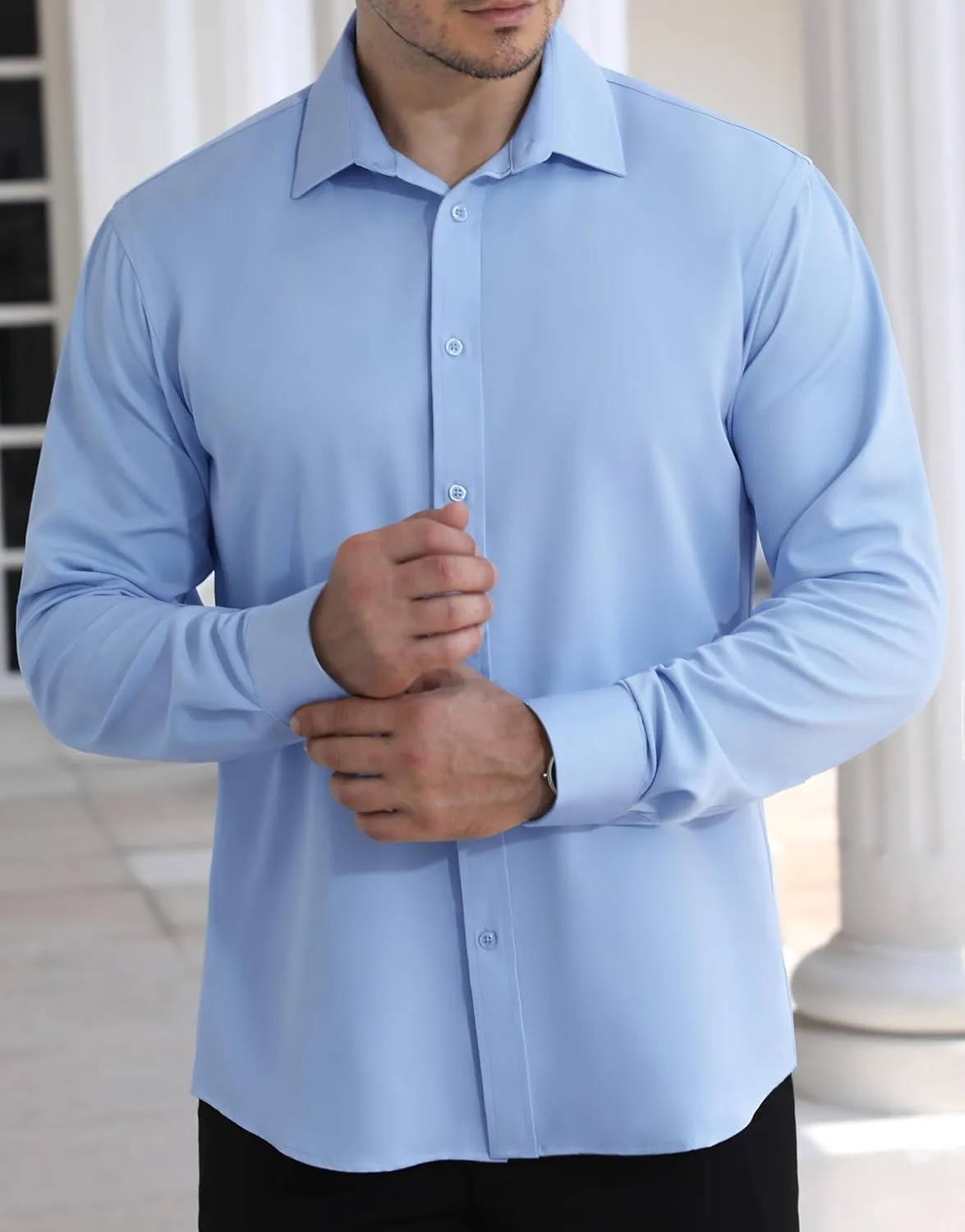 LUPURTY Dress Shirts for Men Long Sleeve Regular Fit Button Down Shirt Stretch Wrinkle Free Business Formal