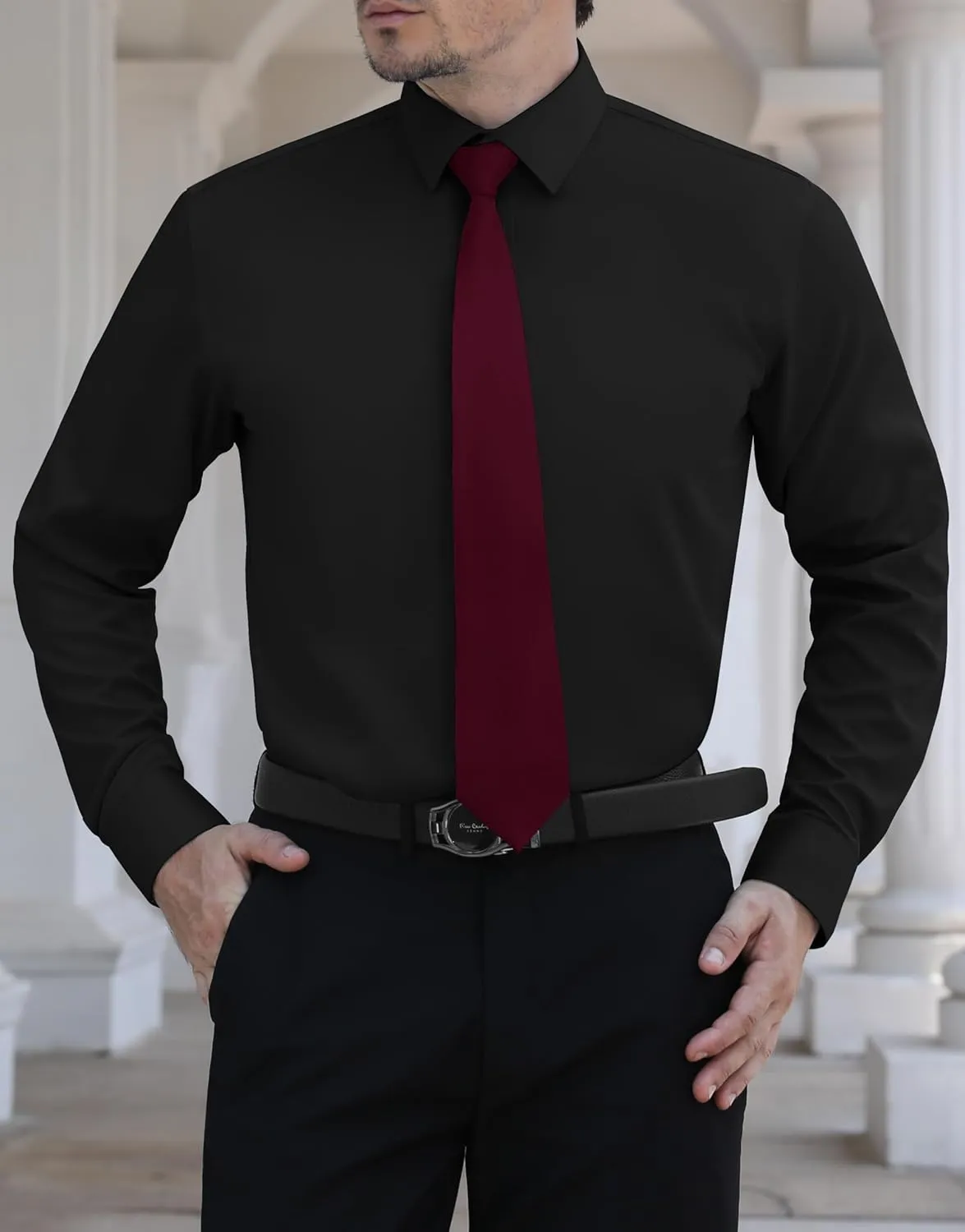 LUPURTY Dress Shirts for Men Long Sleeve Regular Fit Button Down Shirt Stretch Wrinkle Free Business Formal