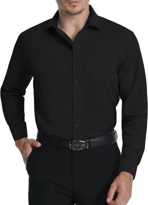 LUPURTY Dress Shirts for Men Long Sleeve Regular Fit Button Down Shirt Stretch Wrinkle Free Business Formal