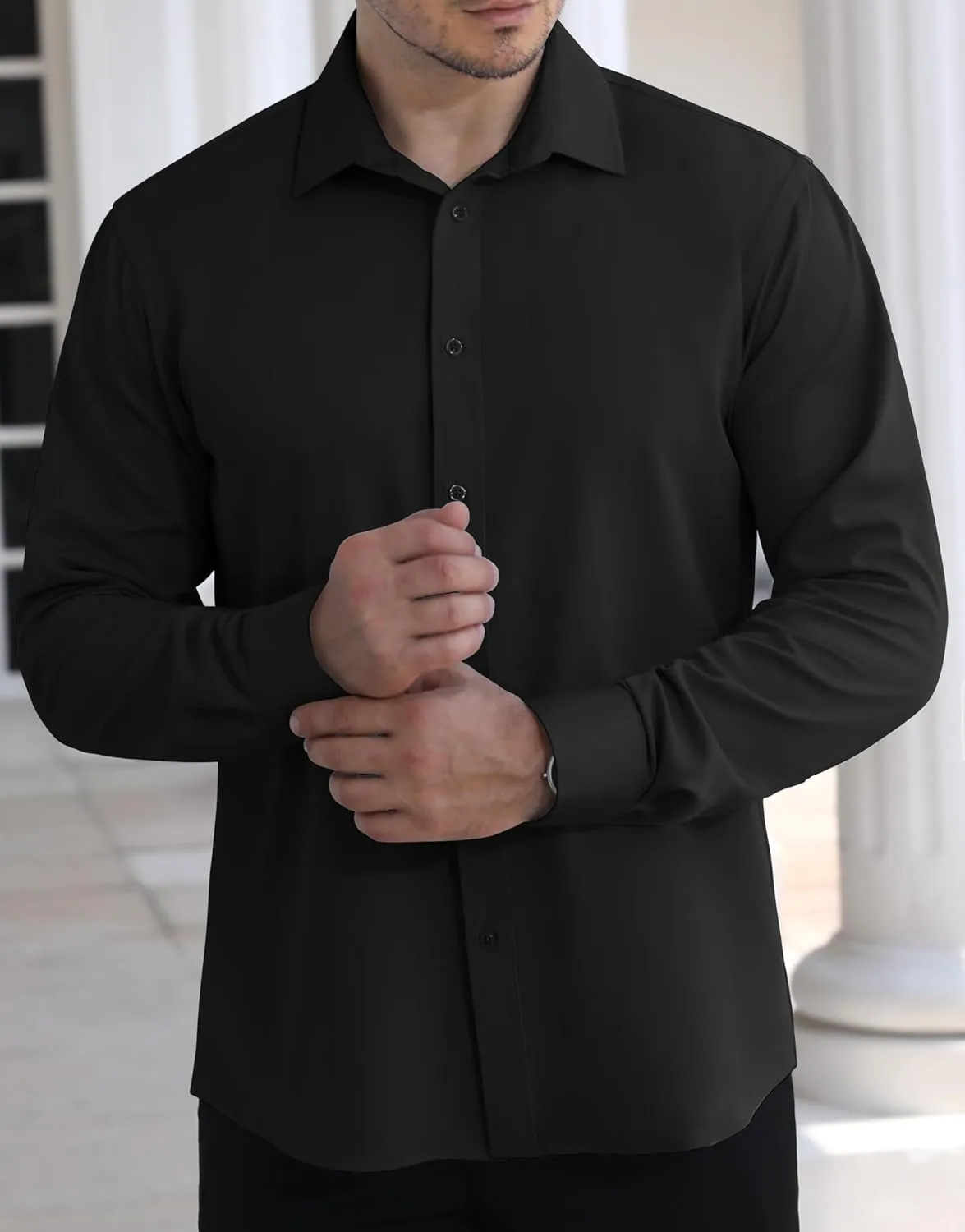 LUPURTY Dress Shirts for Men Long Sleeve Regular Fit Button Down Shirt Stretch Wrinkle Free Business Formal