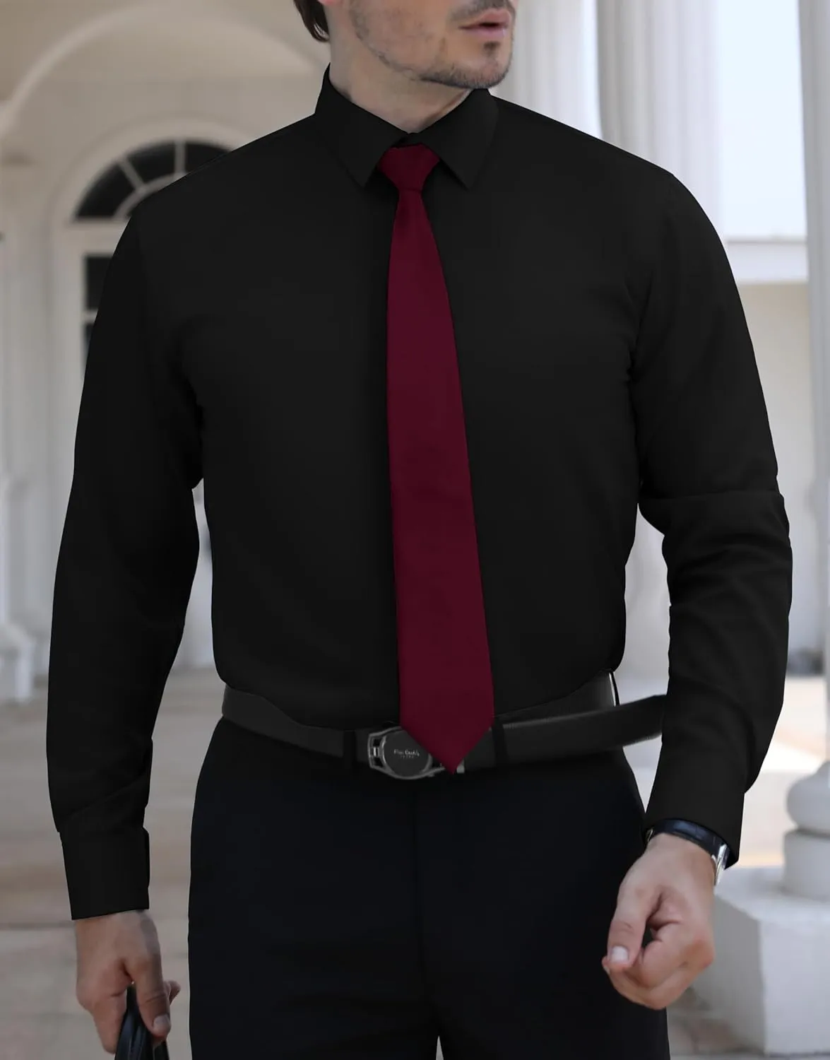 LUPURTY Dress Shirts for Men Long Sleeve Regular Fit Button Down Shirt Stretch Wrinkle Free Business Formal
