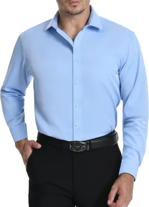 LUPURTY Dress Shirts for Men Long Sleeve Regular Fit Button Down Shirt Stretch Wrinkle Free Business Formal