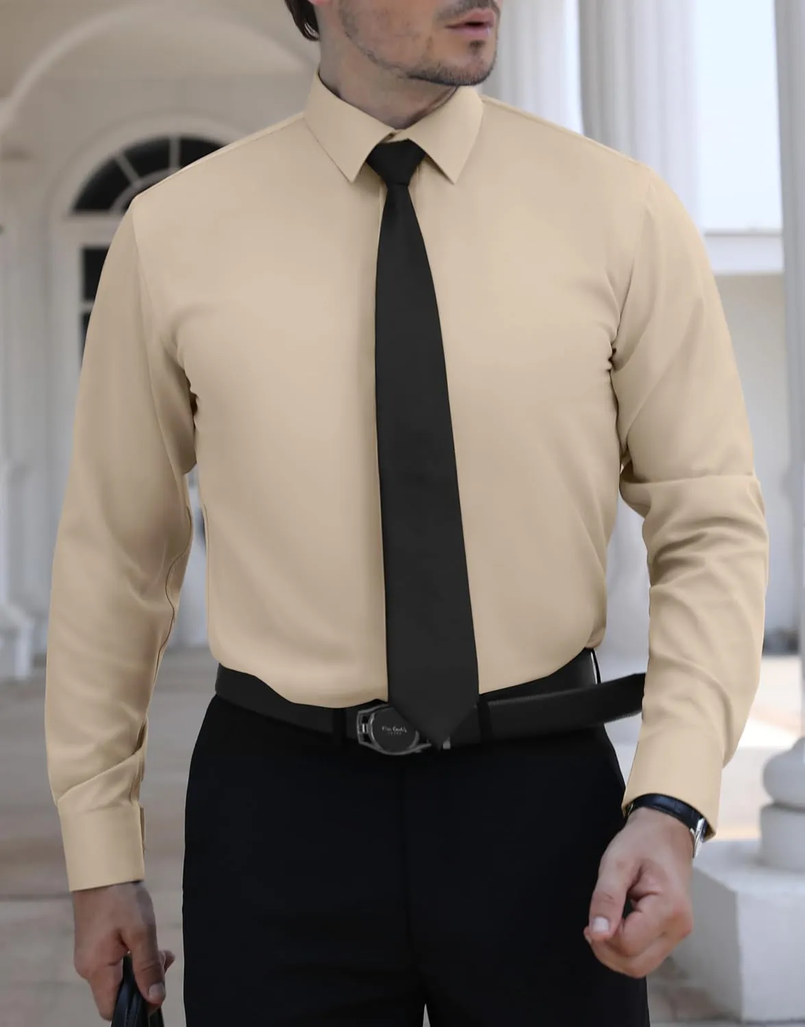 LUPURTY Dress Shirts for Men Long Sleeve Regular Fit Button Down Shirt Stretch Wrinkle Free Business Formal