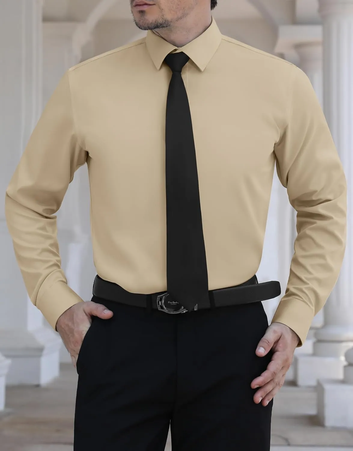 LUPURTY Dress Shirts for Men Long Sleeve Regular Fit Button Down Shirt Stretch Wrinkle Free Business Formal
