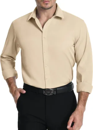 LUPURTY Dress Shirts for Men Long Sleeve Regular Fit Button Down Shirt Stretch Wrinkle Free Business Formal