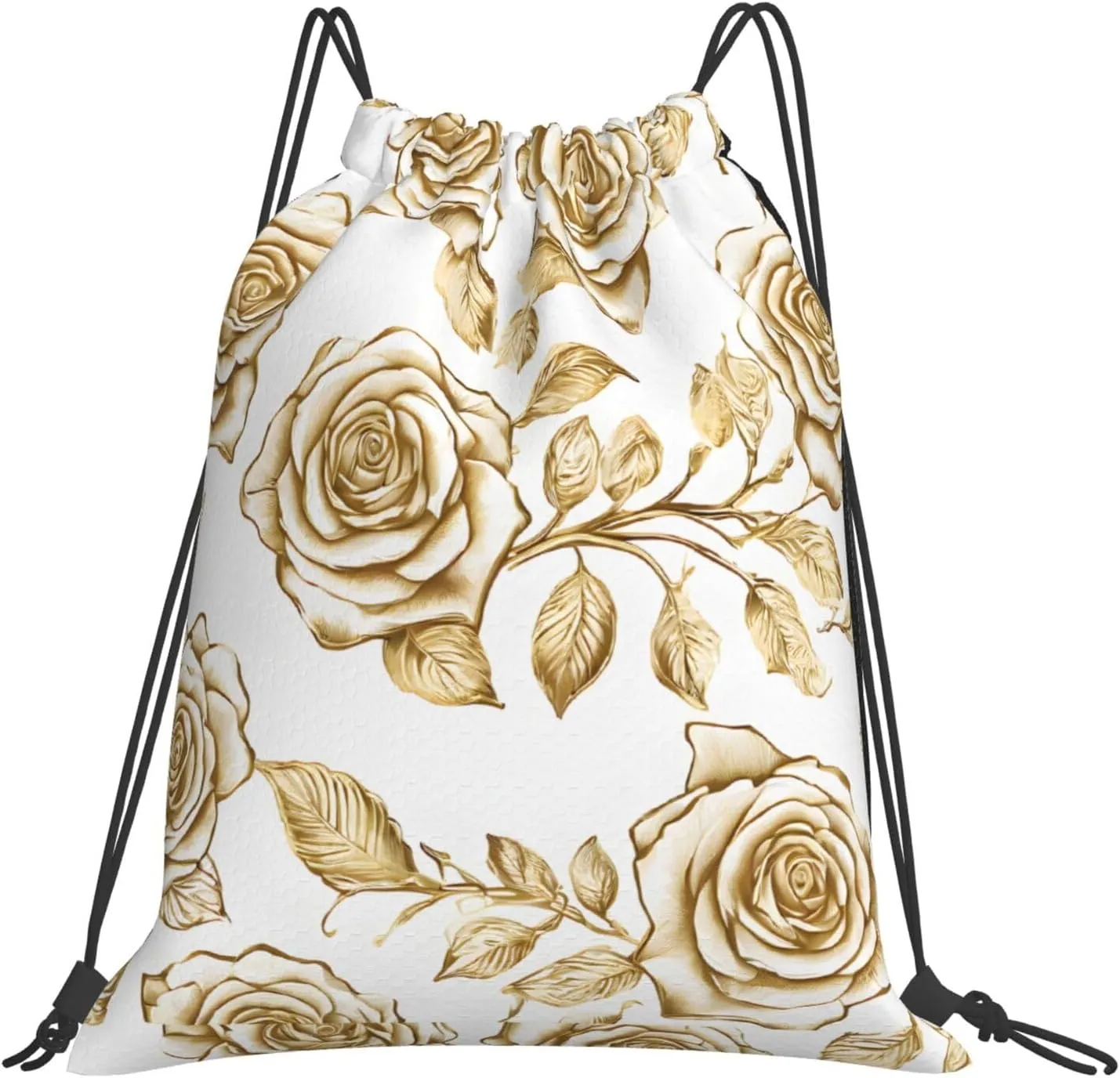 (Many Golden Flowers) Drawstring Backpack Drawstring Gym Bag Foldable Water Drawstring Bags Draw String Back Bag For Shopping Sport Yoga Travel, Swimming, Beach